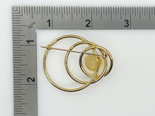 Circles Geometric Faux Pearl and Gold Brooch