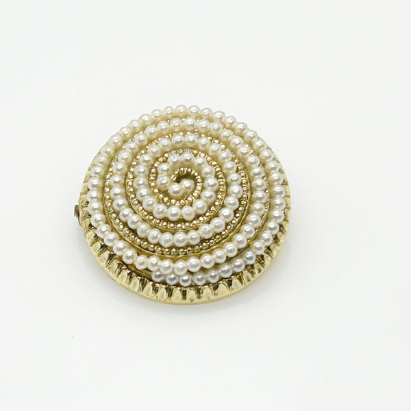 Elegant Circular Vintage Faux Pearl German Brooch