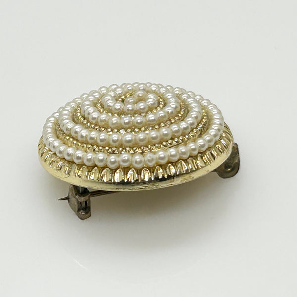 Elegant Circular Vintage Faux Pearl German Brooch