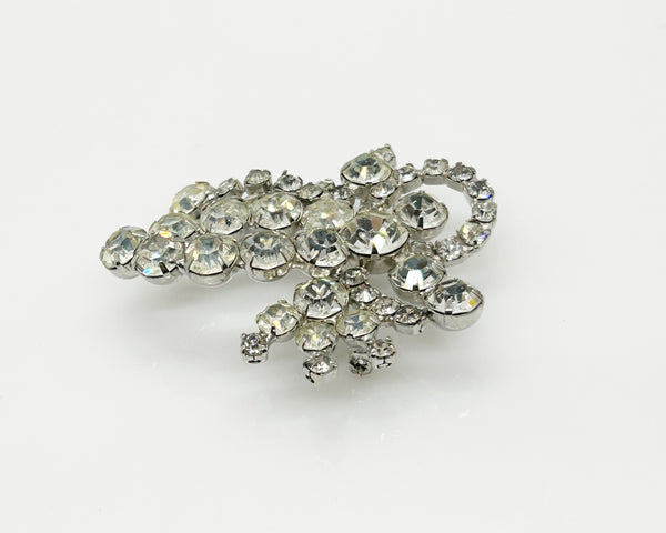 Vintage Bright White Abstract Rhinestone Brooch