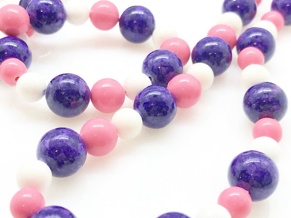 Vintage Pink, White and Deep Blue Beads Necklace