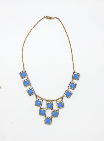 Stunning Art Deco Necklace of Rich Blue Squares