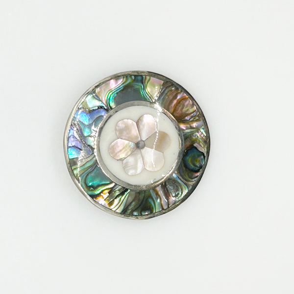 Lovely Mother of Pearl and Abalone Shell Round Brooch