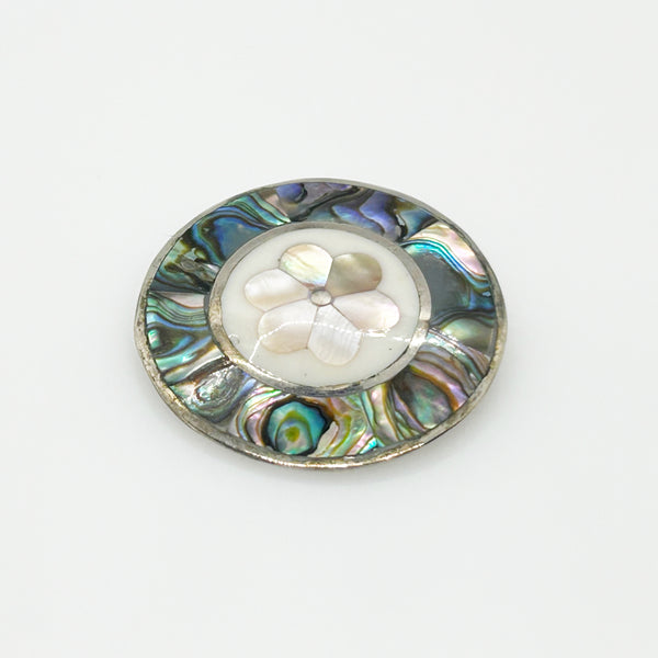 Lovely Mother of Pearl and Abalone Shell Round Brooch