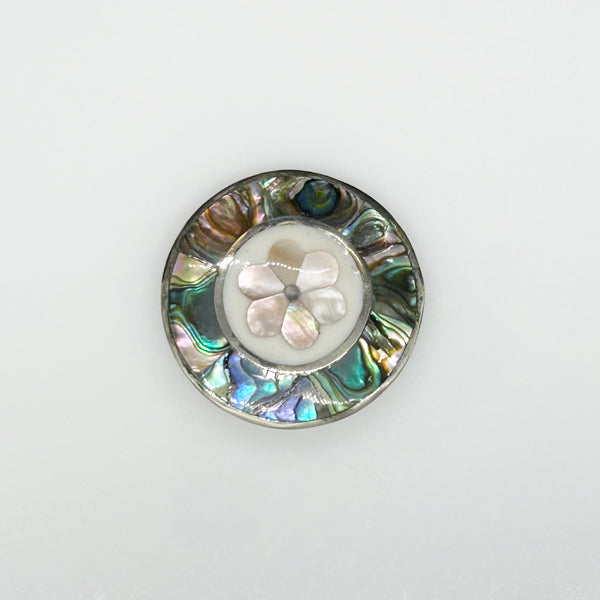 Lovely Mother of Pearl and Abalone Shell Round Brooch