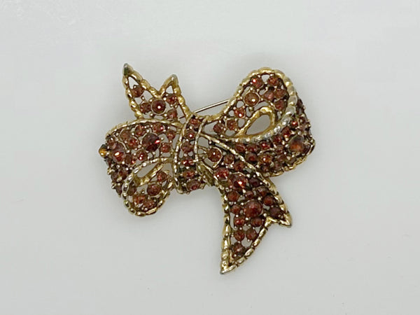 Vintage Amber and Golden Browns Rhinestone Bow Brooch