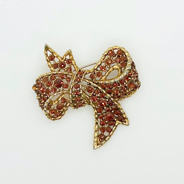 Vintage Amber and Golden Browns Rhinestone Bow Brooch