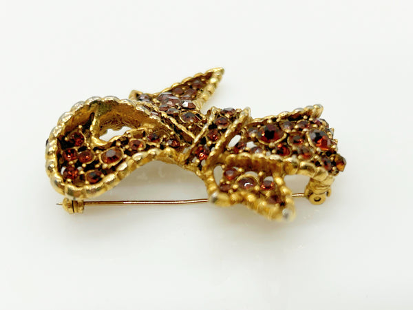 Vintage Amber and Golden Browns Rhinestone Bow Brooch