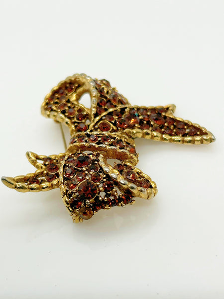 Vintage Amber and Golden Browns Rhinestone Bow Brooch