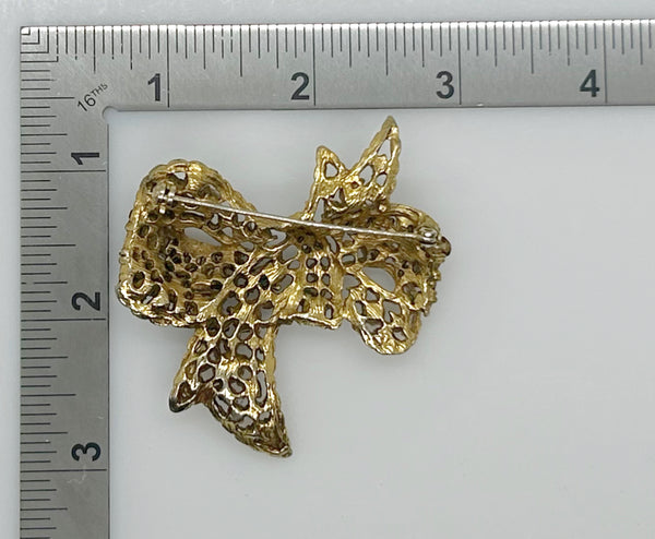 Vintage Amber and Golden Browns Rhinestone Bow Brooch