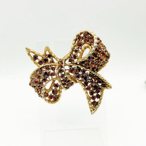 Vintage Amber and Golden Browns Rhinestone Bow Brooch