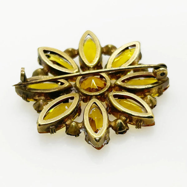 Antique Open Back Golden Stone Flower Brooch