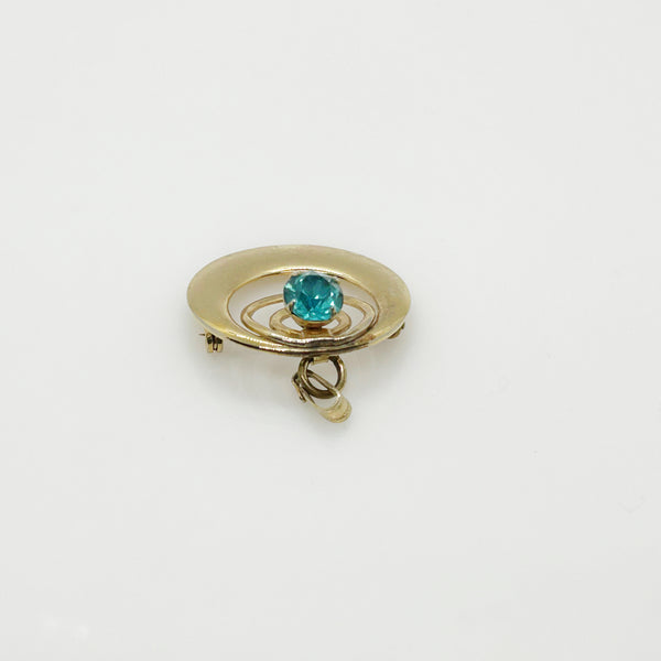 Vintage Pin/Pendant with Circles and Aqua Stone