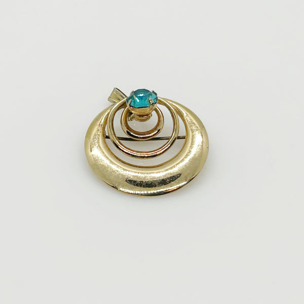 Vintage Pin/Pendant with Circles and Aqua Stone