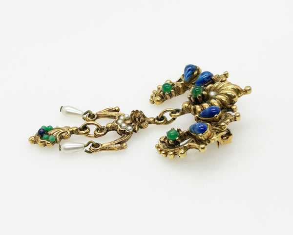 Vintage ART Brooch with Blue and Green Accents