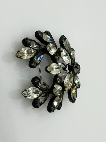 Sparkling Gray and White Vintage Rhinestone Brooch and Earrings