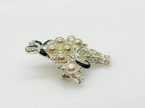 Avon Silver Tone Rhinestones, Enamel and Faux Pearls Basket Pin - Lamoree’s Vintage