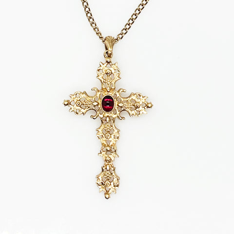 Avon Vintage Red Abbey Cross Red Pendant Necklace (1975)