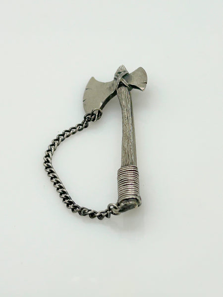 Vintage Metal Broadaxe Brooch with Chain