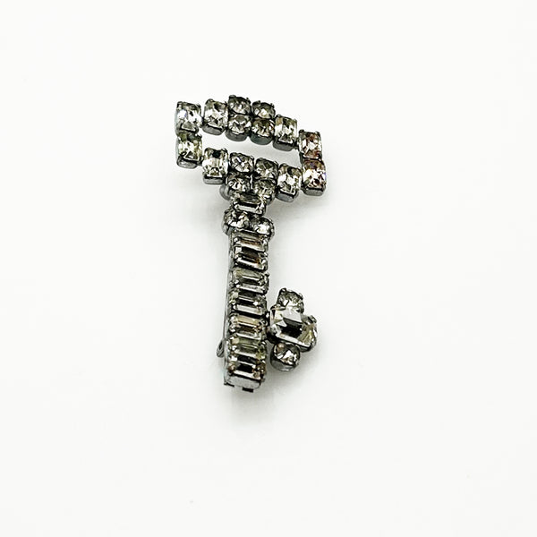 Vintage Rhinestone Key Brooch of Sparkling Emerald Cut Stones