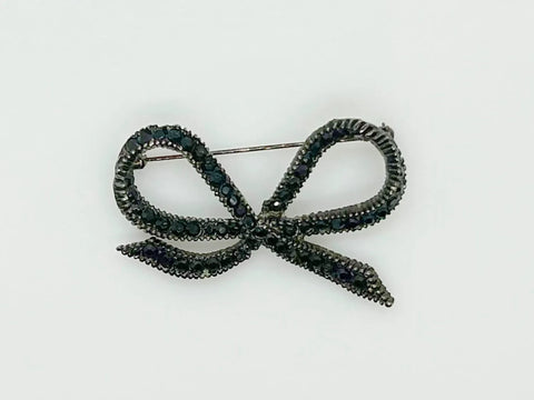 Vintage Japanned Black Ribbon Bow Brooch