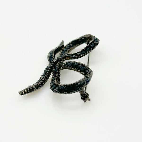 Vintage Japanned Black Ribbon Bow Brooch