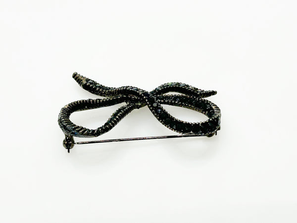 Vintage Japanned Black Ribbon Bow Brooch