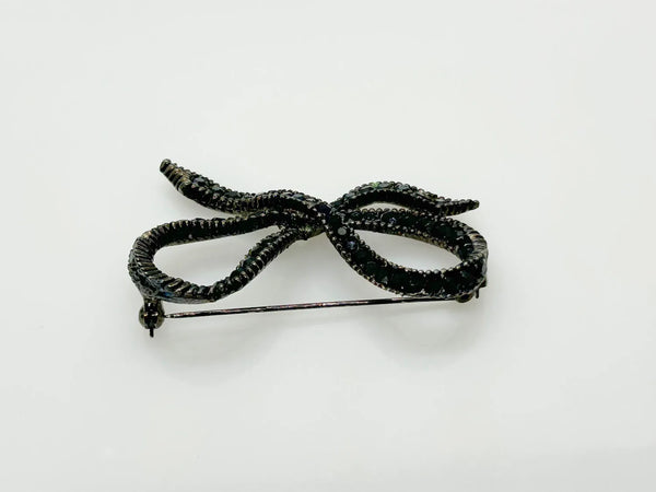 Vintage Japanned Black Ribbon Bow Brooch