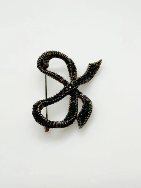 Vintage Japanned Black Ribbon Bow Brooch