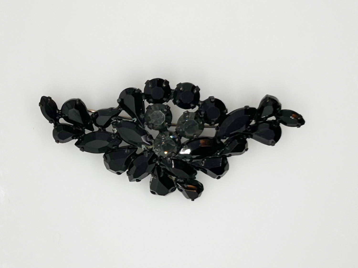 Dramatic Vintage Brooch with Black and Dark Gray Stones