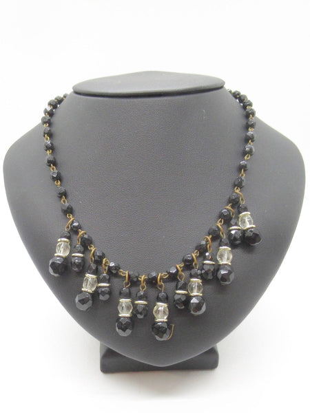 Vintage Bohemian Style German Black and Clear Bead Choker