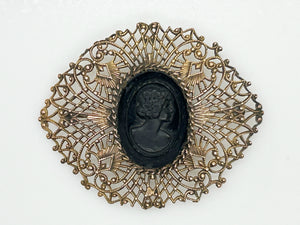 Vintage Cameo Brooch in Lacy Intricate Setting