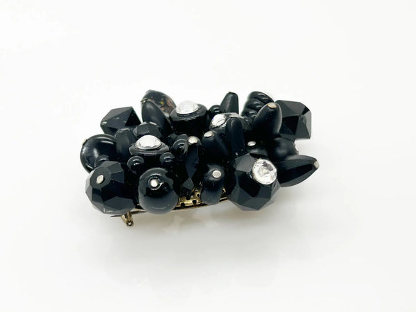 Handcrafted Vintage Black Beads and Rhinestones Pin