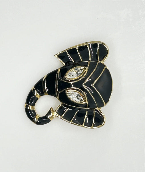 Striking Black Enamel and Rhinestone Elephant Brooch