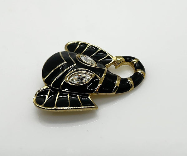 Striking Black Enamel and Rhinestone Elephant Brooch