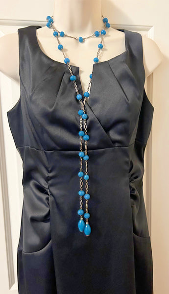 Gorgeous Rich Turquoise Colored Beads Antique Lariat Necklace