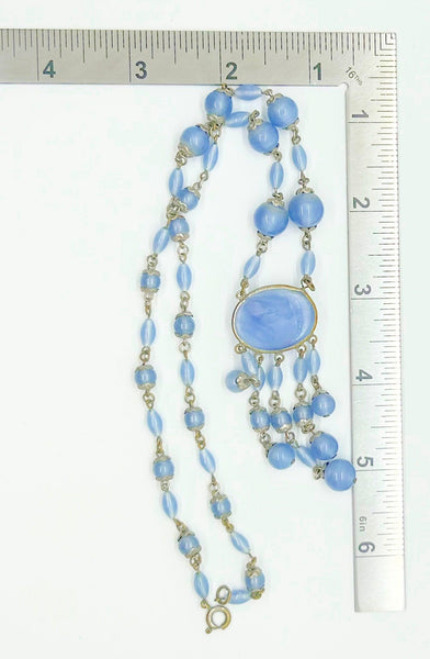 Czechoslovakian Sky Blue Art Glass Drop Necklace