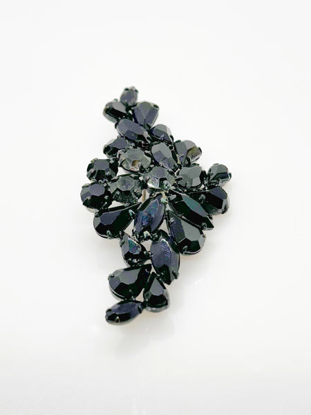 Dramatic Vintage Brooch with Black and Dark Gray Stones