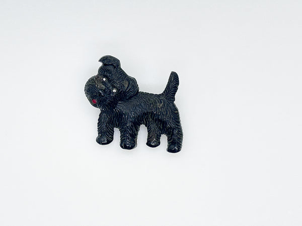 Vintage Black Terrier Dog Brooch with Movable Head