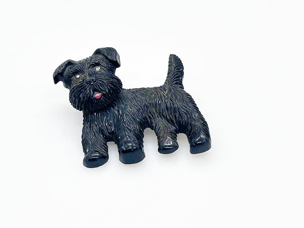 Vintage Black Terrier Dog Brooch with Movable Head