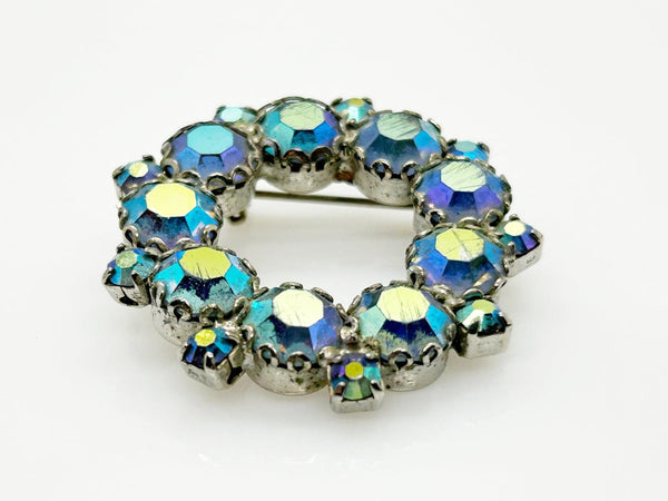 Vintage Iridescent Blues Circle Brooch