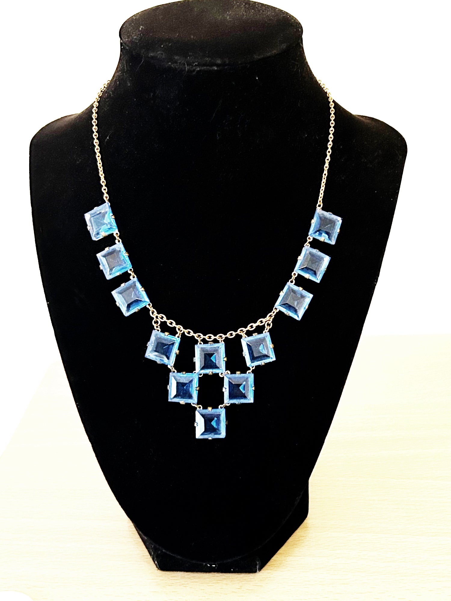 Stunning Art Deco Necklace of Rich Blue Squares