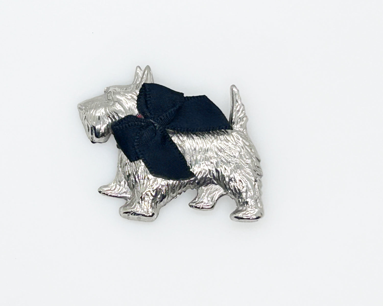 Dapper Terrier Dog Vintage Brooch with Black Bow