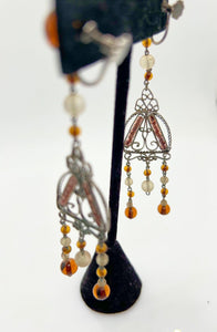 Bohemian Antique Amber Glass and Silver Tone Edwardian Drop Earrings - Lamoree’s Vintage