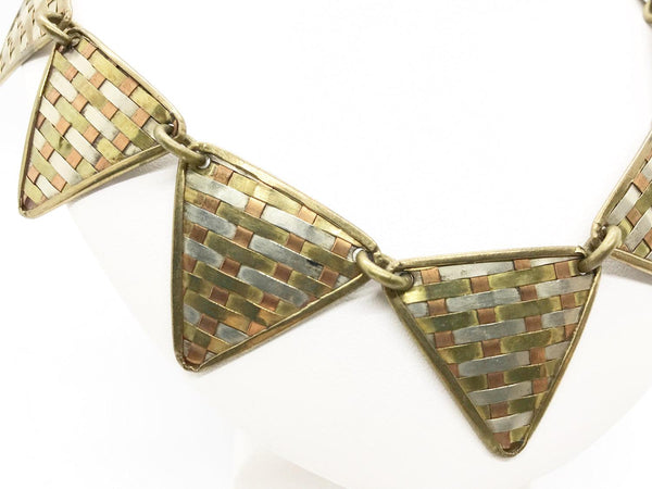 Bold Tri-Tone Indian Geometric Metal Necklace - Lamoree’s Vintage