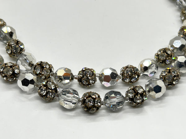 Absolutely Stunning Bright Silvery Faceted Beads Double Strand Necklace