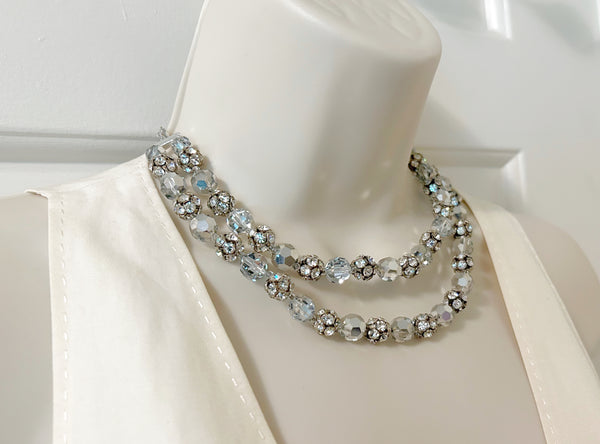 Silvery Faceted Beads Double Strand Necklace