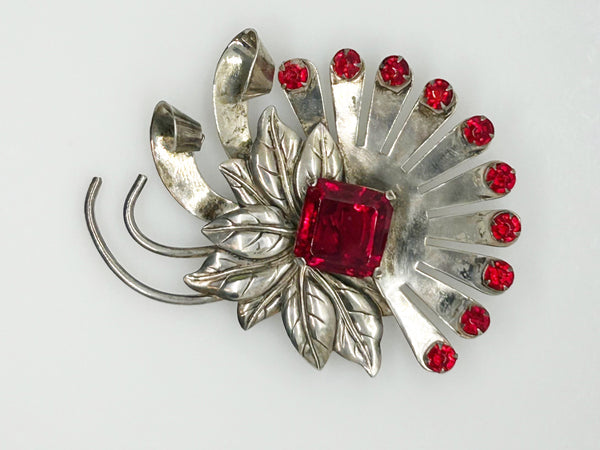 Vintage Brookraft Sterling Silver & Red Brooch