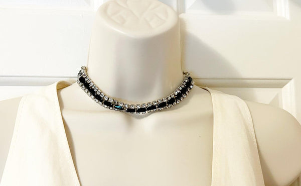 Vintage Evening Necklace with Black and White Rhinestones