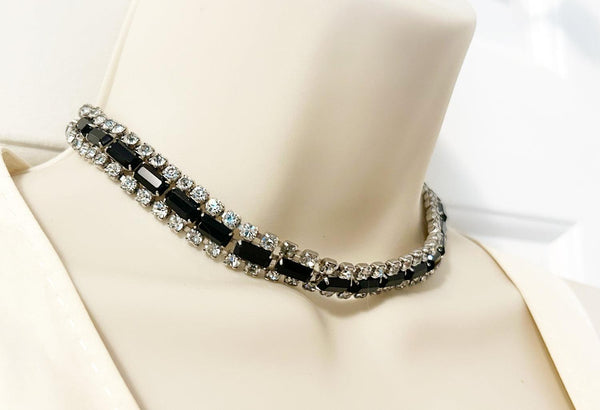 Vintage Evening Necklace with Black and White Rhinestones